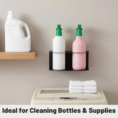 2 Pcs Spray Bottle Rack for Wall Mount, Heavy Duty Metal Carbon Steel Bottle Holders with Double Holes, Wall Mount Organizer for Garage & Workspace, Accessories Included