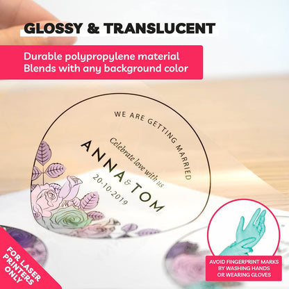 90% Clear Sticker Paper for Inkjet Printer (20 Sheets) - Transparent Glossy 8.5 x 11 - Printable Vinyl //