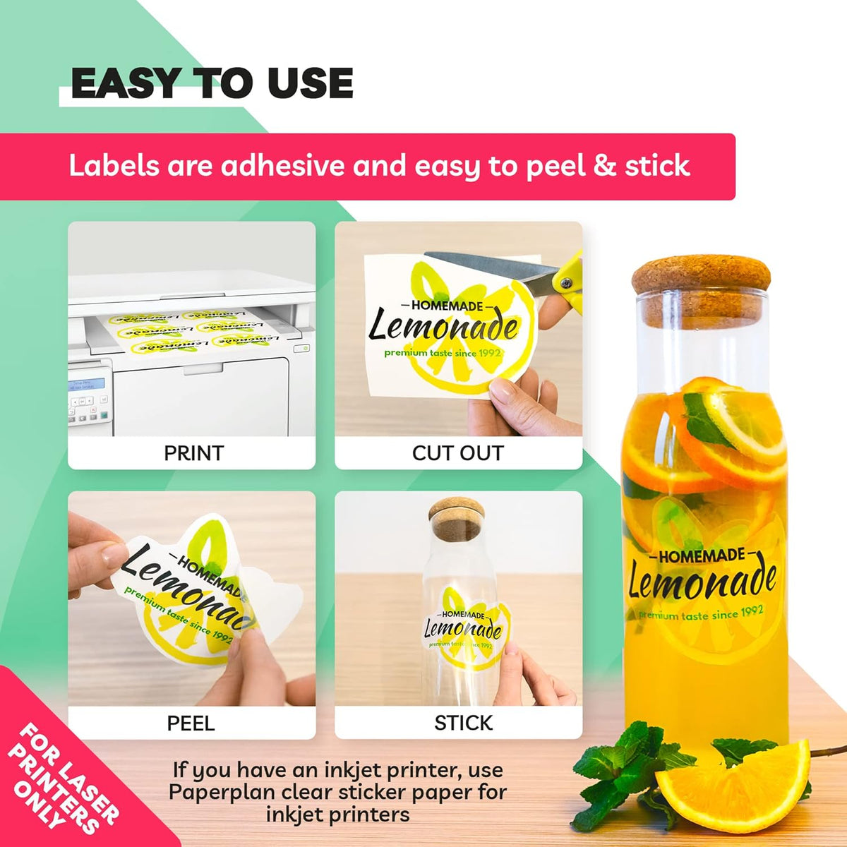 90% Clear Sticker Paper for Inkjet Printer (20 Sheets) - Transparent Glossy 8.5 x 11 - Printable Vinyl //