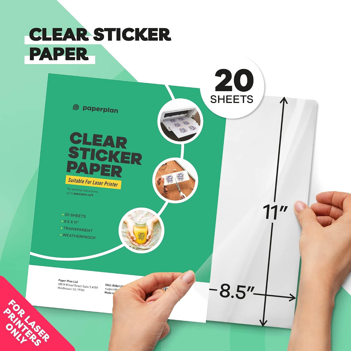 90% Clear Sticker Paper for Inkjet Printer (20 Sheets) - Transparent Glossy 8.5 x 11 - Printable Vinyl //