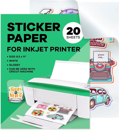 90% Clear Sticker Paper for Inkjet Printer (20 Sheets) - Transparent Glossy 8.5 x 11 - Printable Vinyl //