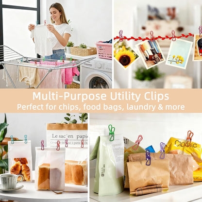Chip Clips, Colorful Metal Chip Bag Clips with Rubber Caps PVC-Coated Strong Spring Steel Clip for Food Package, Chips Bag, Snack, Clothes pins, Paper, 5 Random Colors 2.2 Inch