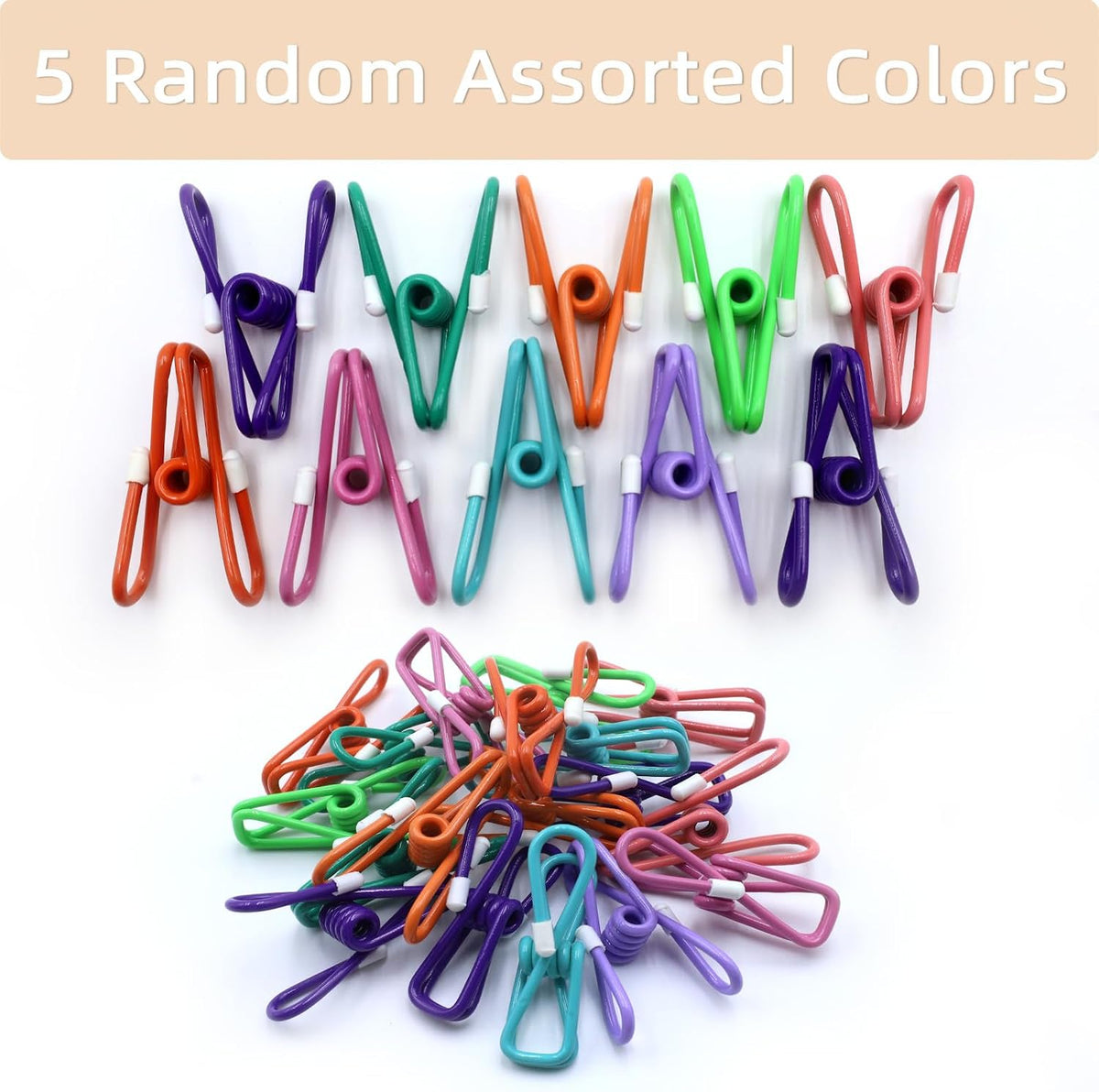 Chip Clips, Colorful Metal Chip Bag Clips with Rubber Caps PVC-Coated Strong Spring Steel Clip for Food Package, Chips Bag, Snack, Clothes pins, Paper, 5 Random Colors 2.2 Inch