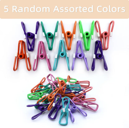 Chip Clips, Colorful Metal Chip Bag Clips with Rubber Caps PVC-Coated Strong Spring Steel Clip for Food Package, Chips Bag, Snack, Clothes pins, Paper, 5 Random Colors 2.2 Inch