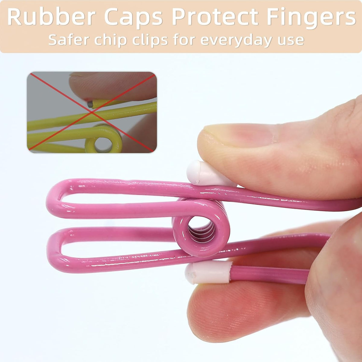 Chip Clips, Colorful Metal Chip Bag Clips with Rubber Caps PVC-Coated Strong Spring Steel Clip for Food Package, Chips Bag, Snack, Clothes pins, Paper, 5 Random Colors 2.2 Inch
