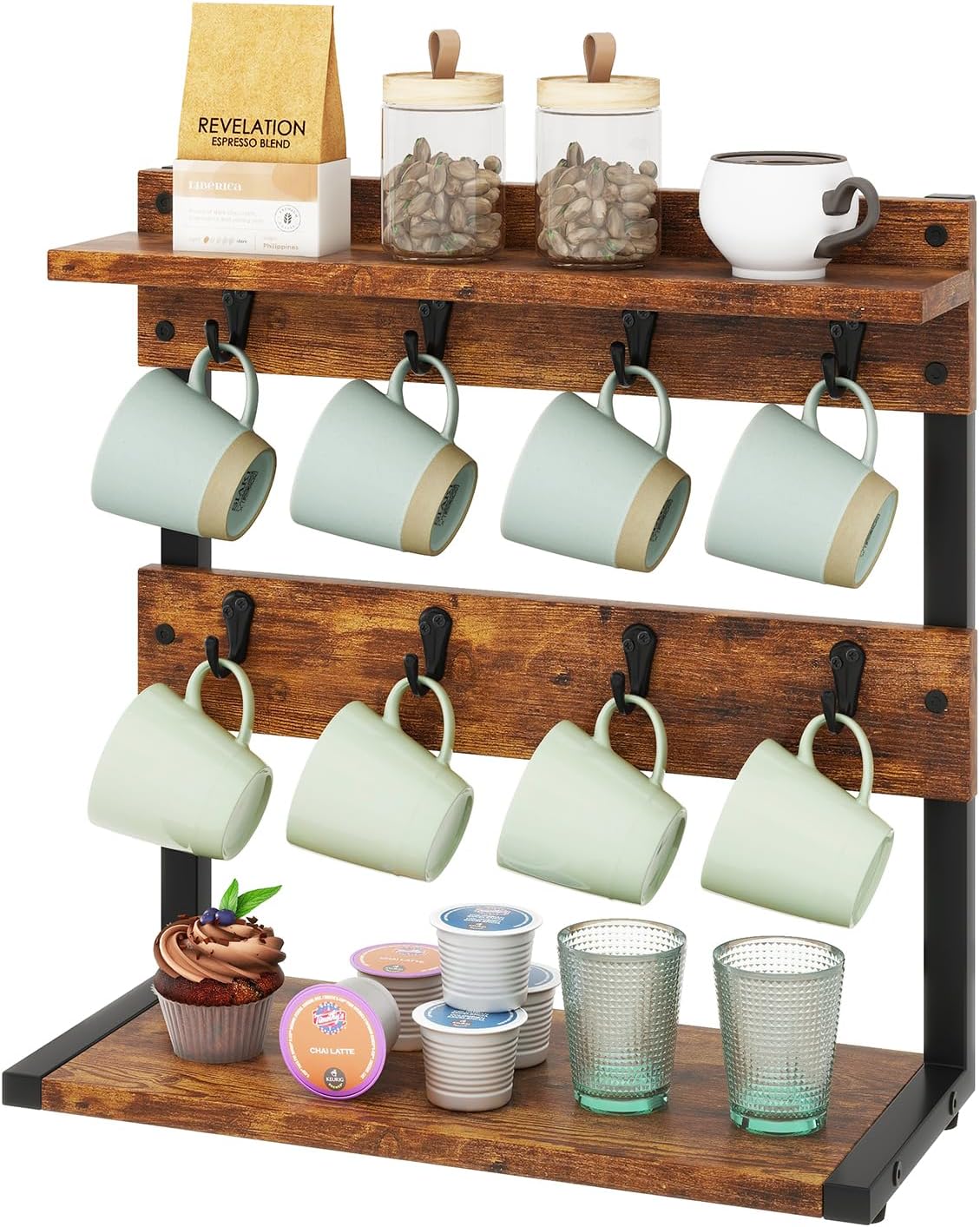 Countertop Mug Tree,Coffee Mug Cup Holder,Brown TBJ002H