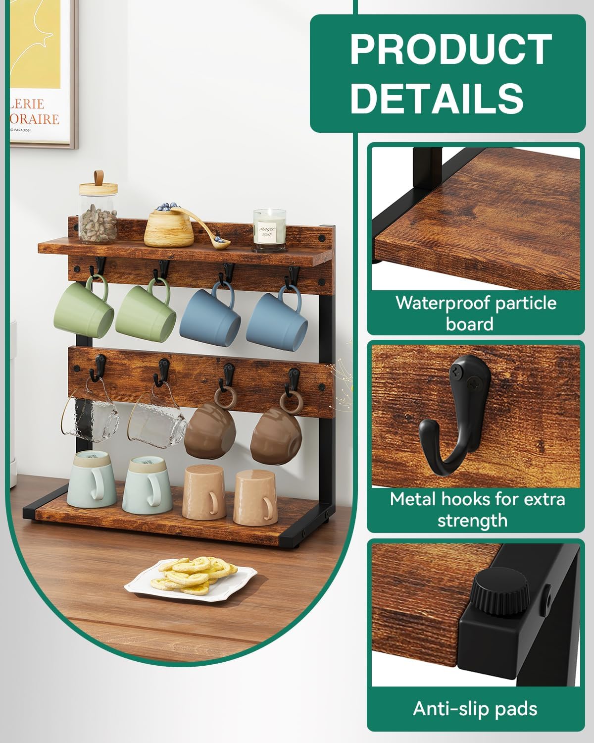Countertop Mug Tree,Coffee Mug Cup Holder,Brown TBJ002H