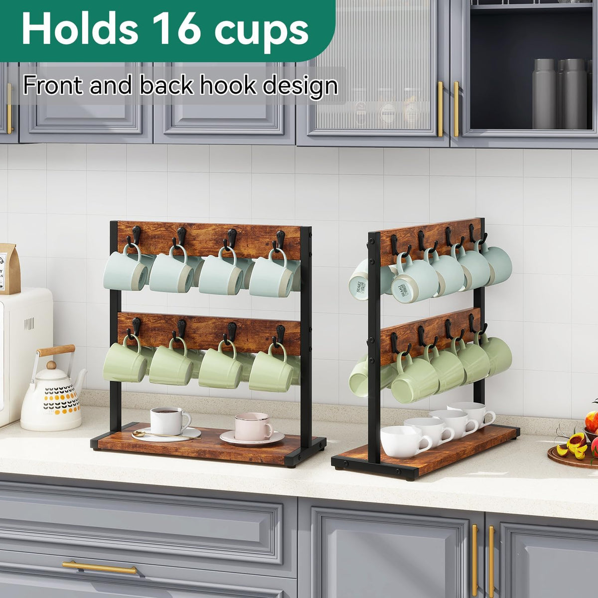 Countertop Mug Tree,Coffee Mug Cup Holder,Brown TBJ002H