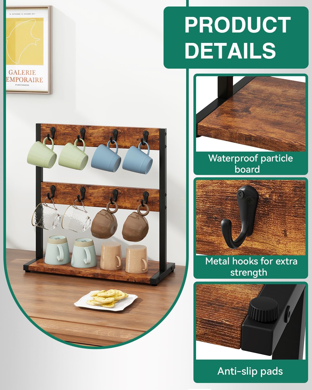 Countertop Mug Tree,Coffee Mug Cup Holder,Brown TBJ002H