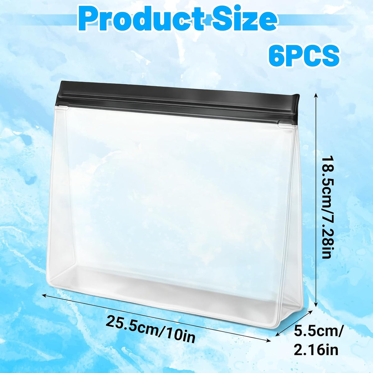 6 Pcs Clear Leak Proof Freezer Bag Reusable Ice Storage Bags 10 x 7.3 inch Ice Cube Bags, Durable Cube Storage Bag Freezer Holder Container with Secure Zip Seal Close Design for Travel Food Cocktails