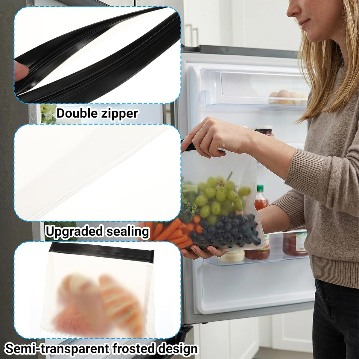 6 Pcs Clear Leak Proof Freezer Bag Reusable Ice Storage Bags 10 x 7.3 inch Ice Cube Bags, Durable Cube Storage Bag Freezer Holder Container with Secure Zip Seal Close Design for Travel Food Cocktails