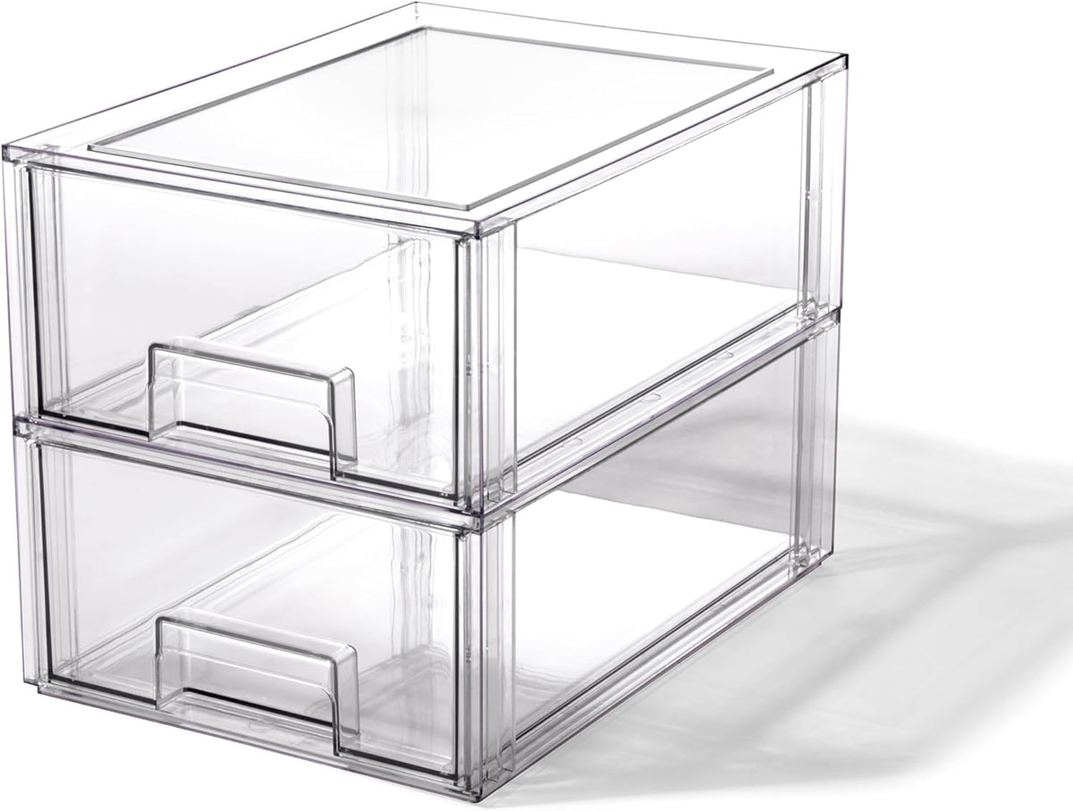 Stackable Storage Drawers, Large - Clear | THE CRATE COLLECTION | Storage Bins With Drawers | Bathroom Organizers | Under Sink Organizer | Vanity Cabinet Home Organization
