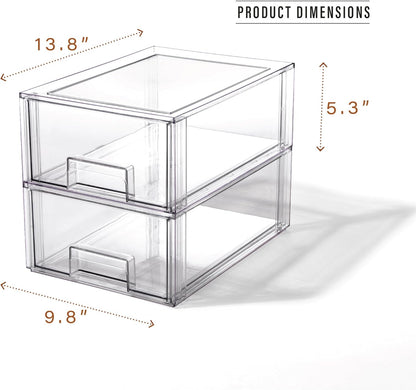 Stackable Storage Drawers, Large - Clear | THE CRATE COLLECTION | Storage Bins With Drawers | Bathroom Organizers | Under Sink Organizer | Vanity Cabinet Home Organization
