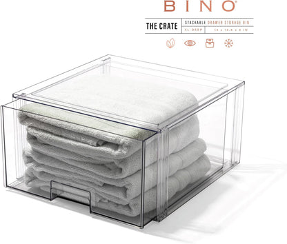 Stackable Storage Drawers, Large - Clear | THE CRATE COLLECTION | Storage Bins With Drawers | Bathroom Organizers | Under Sink Organizer | Vanity Cabinet Home Organization