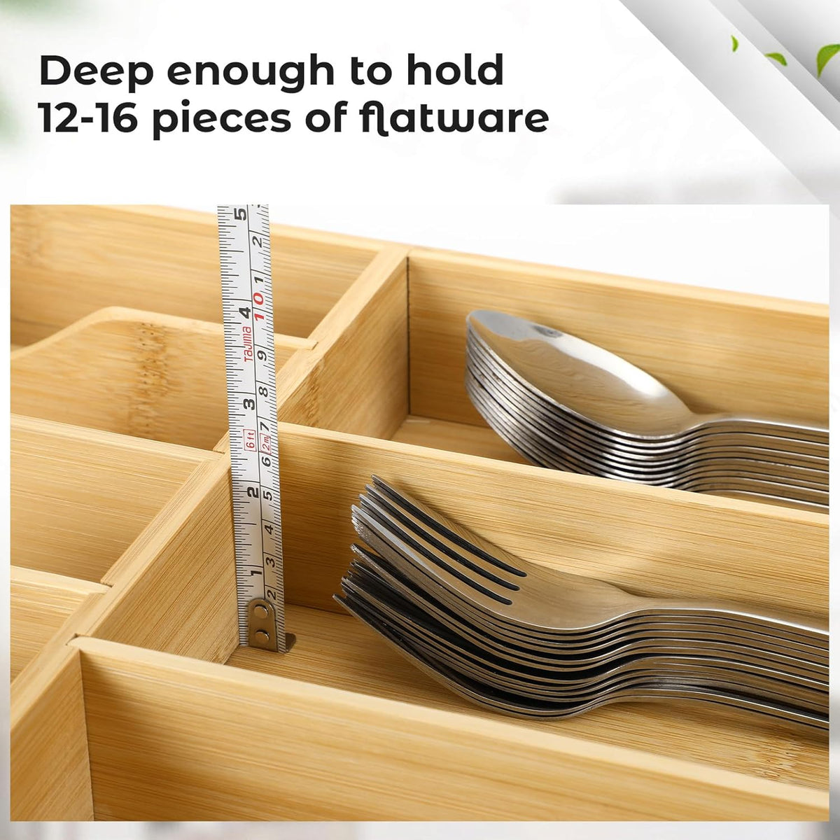 Silverware Organizer for Cabinet Drawer, Expandable from 16.7'' to 30'' Wide Bamboo Wood Flatware Tray for Large Kitchen Drawers, Cutlery Utensil Holder
