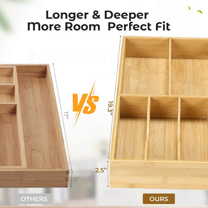 Silverware Organizer for Cabinet Drawer, Expandable from 16.7'' to 30'' Wide Bamboo Wood Flatware Tray for Large Kitchen Drawers, Cutlery Utensil Holder