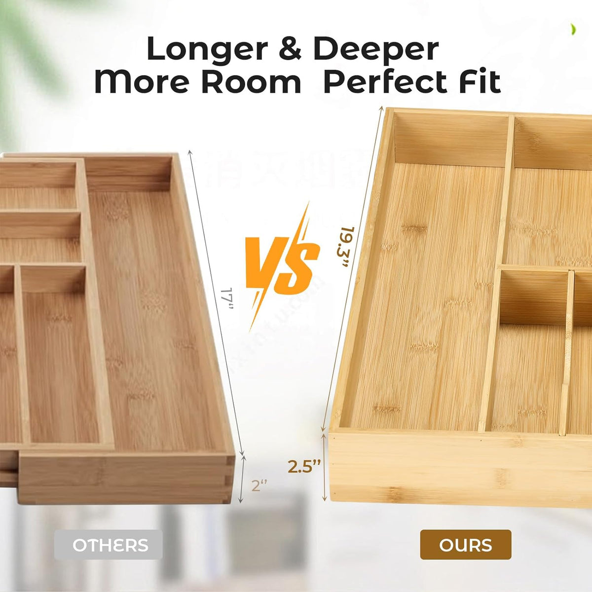 Silverware Organizer for Cabinet Drawer, Expandable from 16.7'' to 30'' Wide Bamboo Wood Flatware Tray for Large Kitchen Drawers, Cutlery Utensil Holder