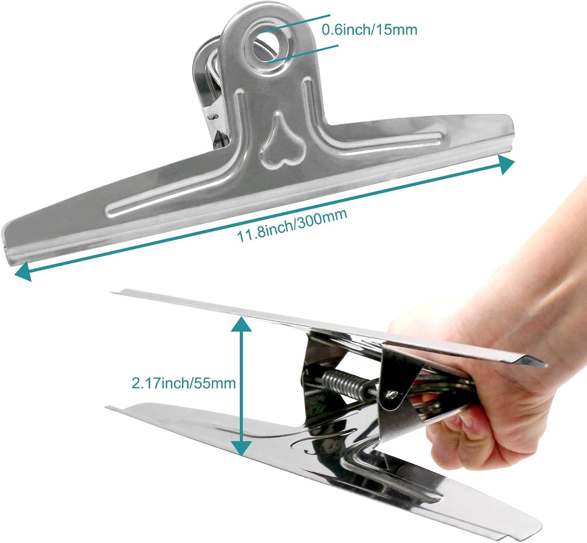Extra Large Bulldog Clips Black, 2 Pcs Heavy-Duty Jumbo Bull Clips 30cm XXL Stainless Steel Paper Clip Clamps (11 4/5 Inch)