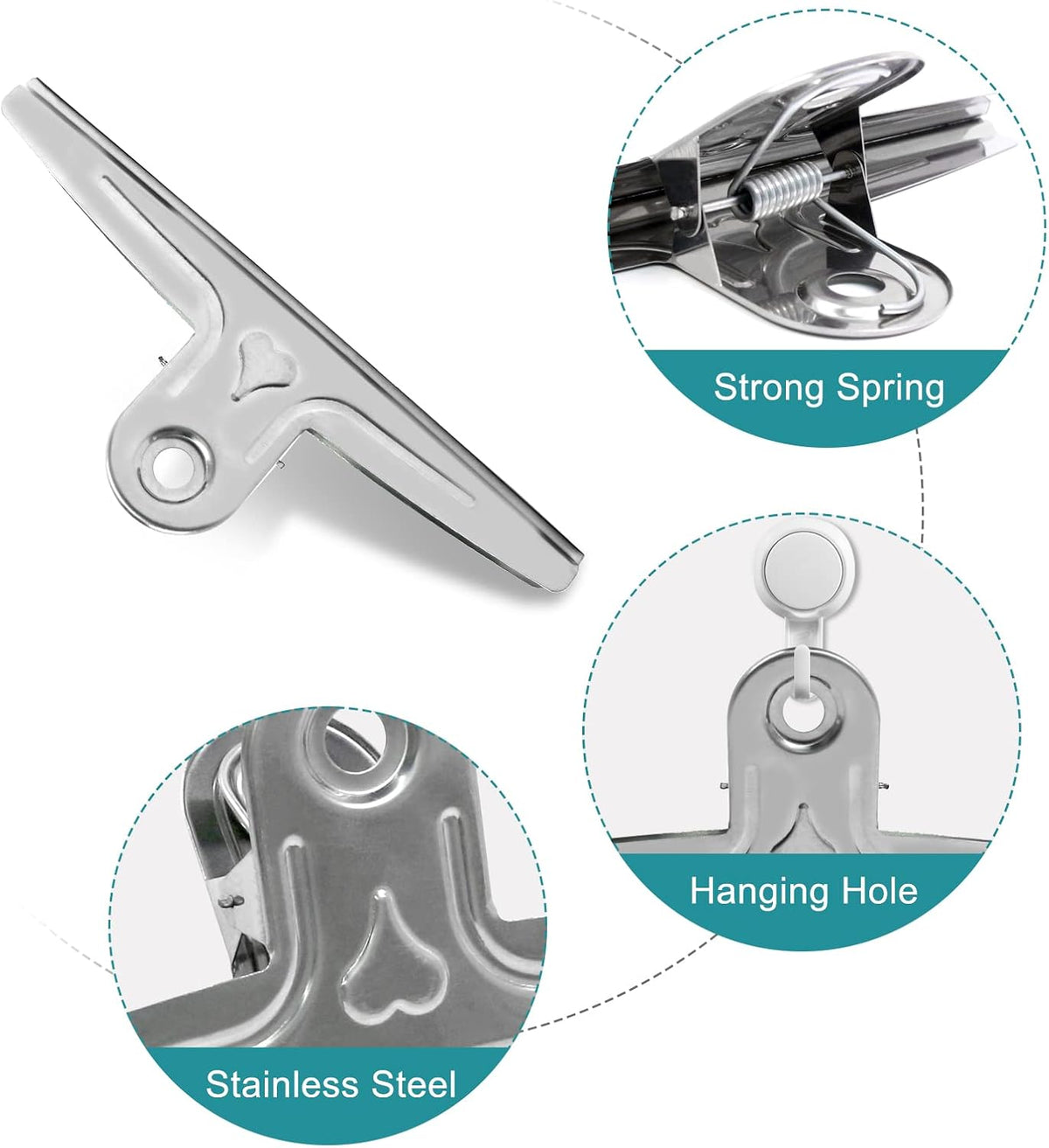 Extra Large Bulldog Clips Black, 2 Pcs Heavy-Duty Jumbo Bull Clips 30cm XXL Stainless Steel Paper Clip Clamps (11 4/5 Inch)
