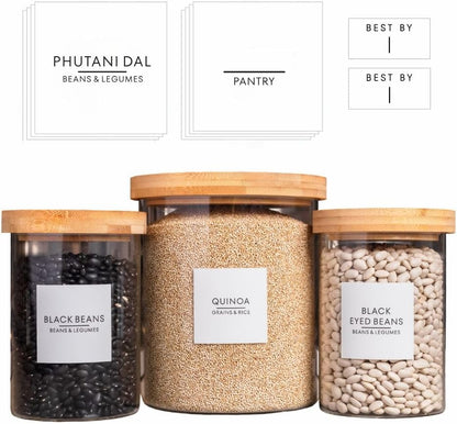 Pantry Label Stickers Including South Asian, Indian Essentials for Food Containers & Storage Organization and Expiration Labels for Kitchen Pantry (White, 2.5 by 2.5)
