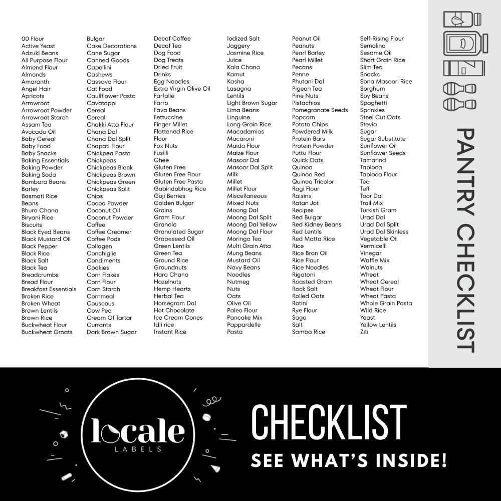 Pantry Label Stickers Including South Asian, Indian Essentials for Food Containers & Storage Organization and Expiration Labels for Kitchen Pantry (White, 2.5 by 2.5)