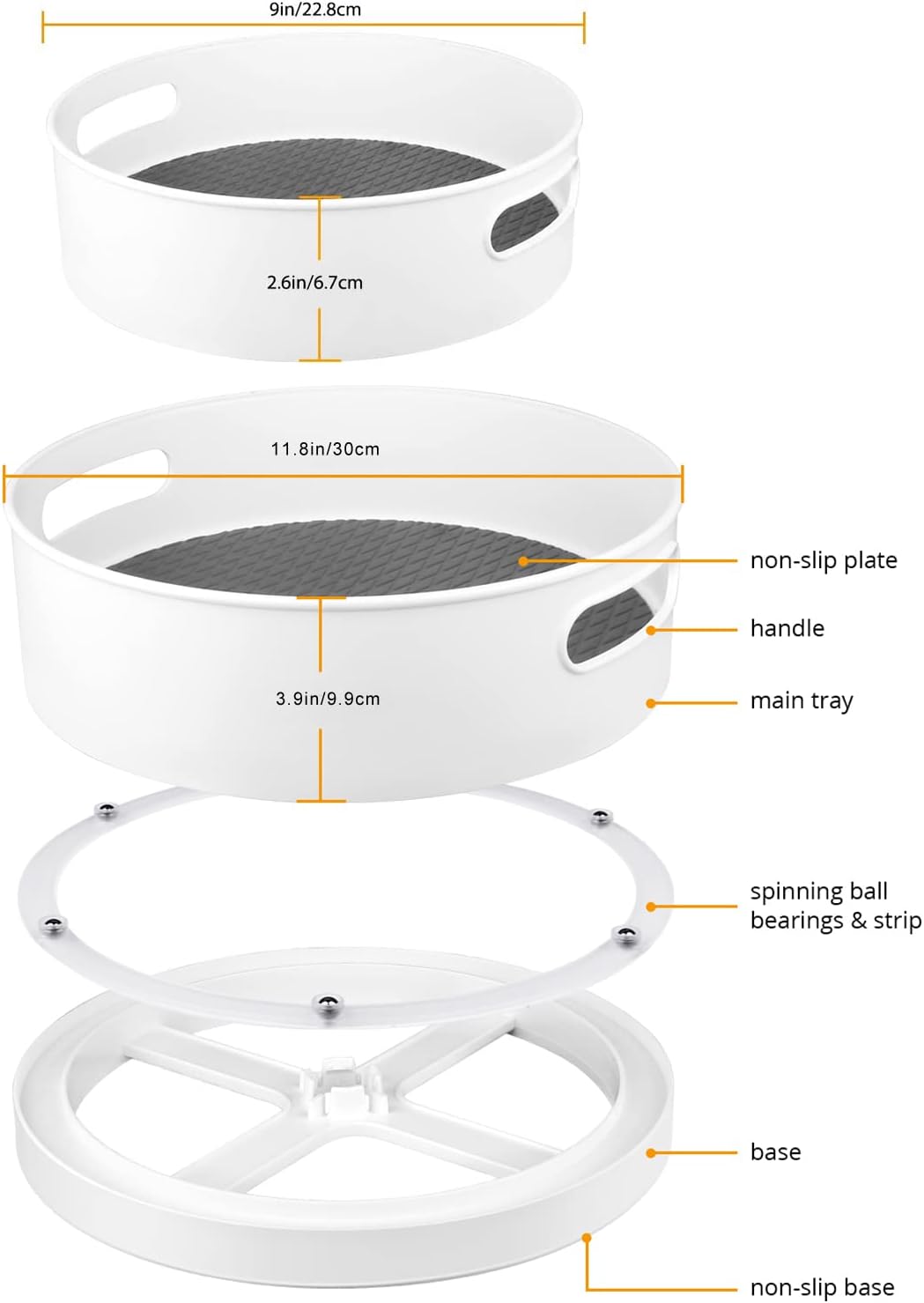 360° Rotating Lazy Susan Organizers, 2 Packs 9" and 12" Turntable Spice Rack Organisers for Kitchen Organization and Storage, Non-Slip Under Sink Organizer for Bathroom Pantry Cupboard