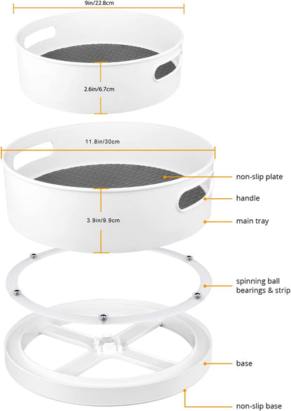 360° Rotating Lazy Susan Organizers, 2 Packs 9" and 12" Turntable Spice Rack Organisers for Kitchen Organization and Storage, Non-Slip Under Sink Organizer for Bathroom Pantry Cupboard