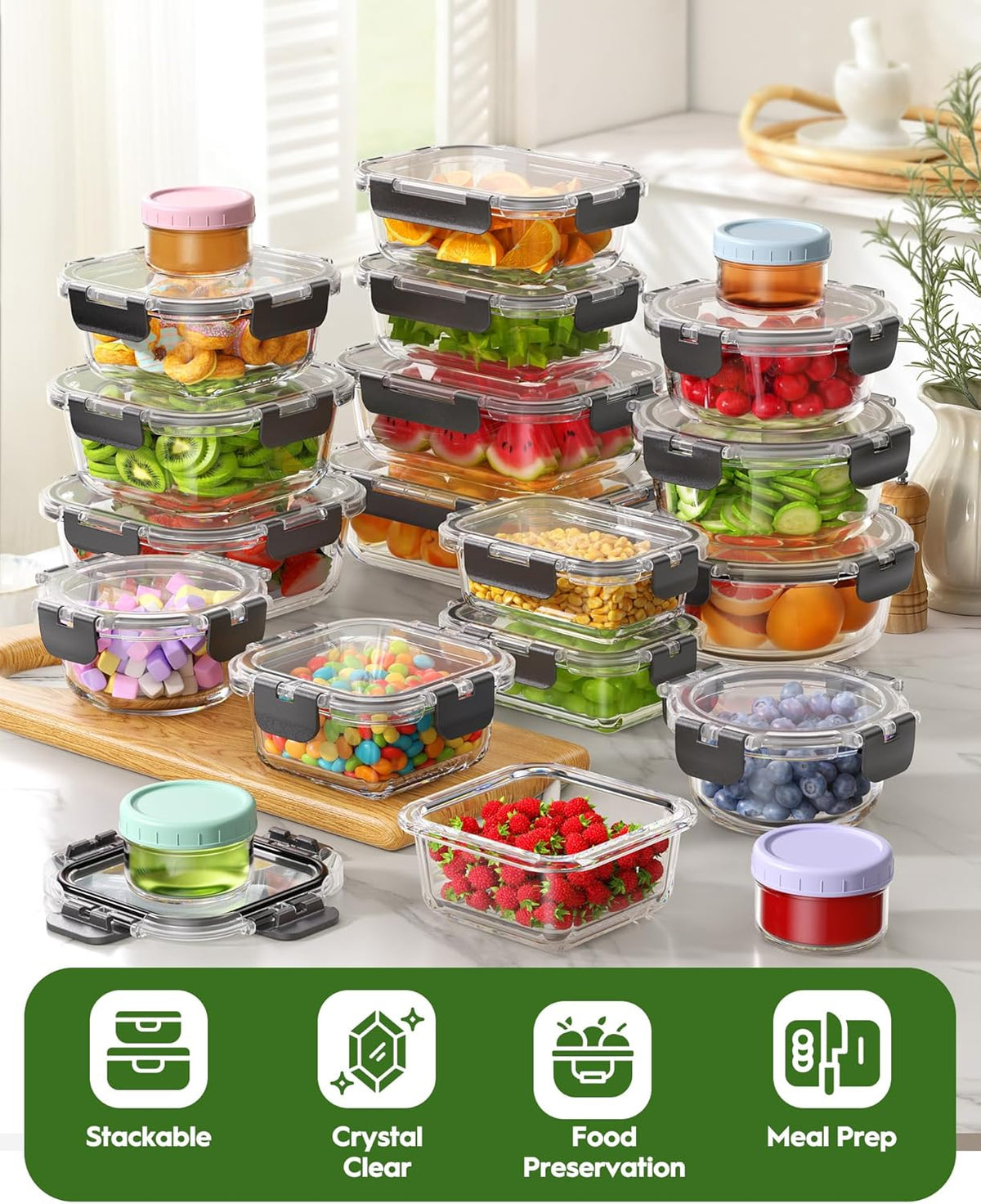 40 Piece Glass Food Storage Containers with Airtight Lids