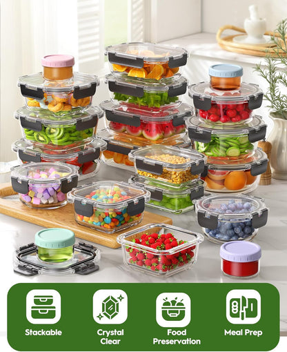 40 Piece Glass Food Storage Containers with Airtight Lids