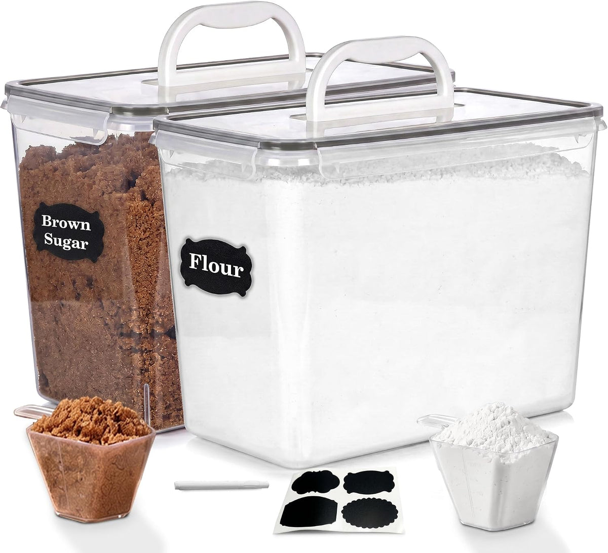 Extra Large Flour Sugar Storage Containers Set – 11L | 372oz Airtight Flour Container with Easy Carry Handle, BPA-Free, Flour and Sugar Containers, Pantry Kitchen Canisters, Fits 14 lbs Flour