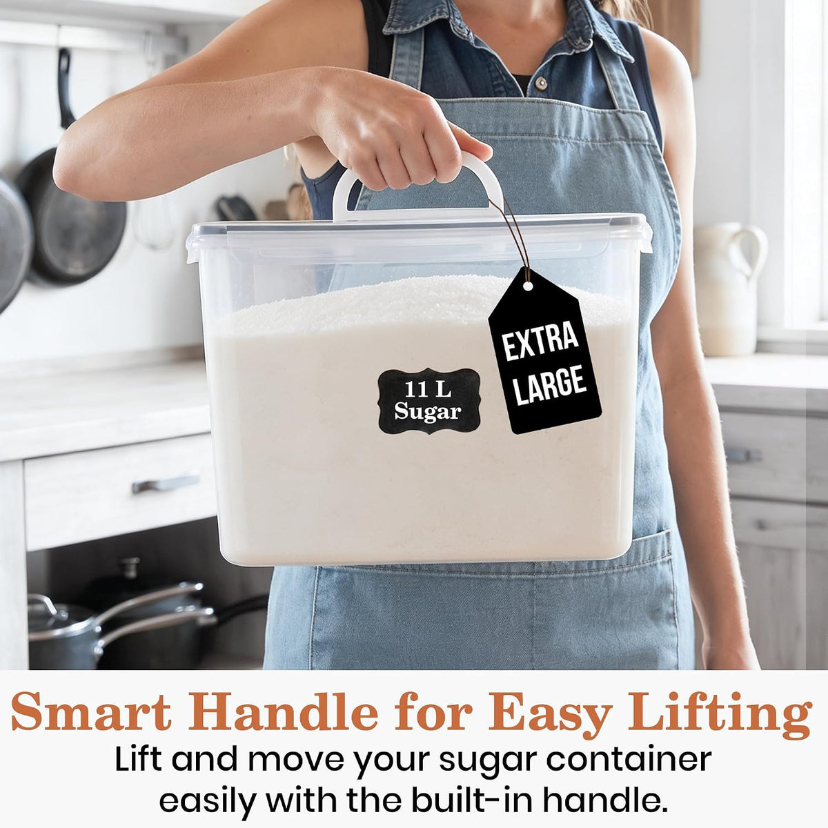 Extra Large Flour Sugar Storage Containers Set – 11L | 372oz Airtight Flour Container with Easy Carry Handle, BPA-Free, Flour and Sugar Containers, Pantry Kitchen Canisters, Fits 14 lbs Flour