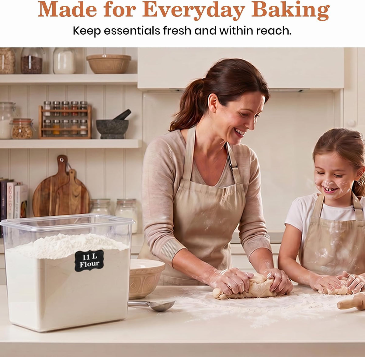 Extra Large Flour Sugar Storage Containers Set – 11L | 372oz Airtight Flour Container with Easy Carry Handle, BPA-Free, Flour and Sugar Containers, Pantry Kitchen Canisters, Fits 14 lbs Flour