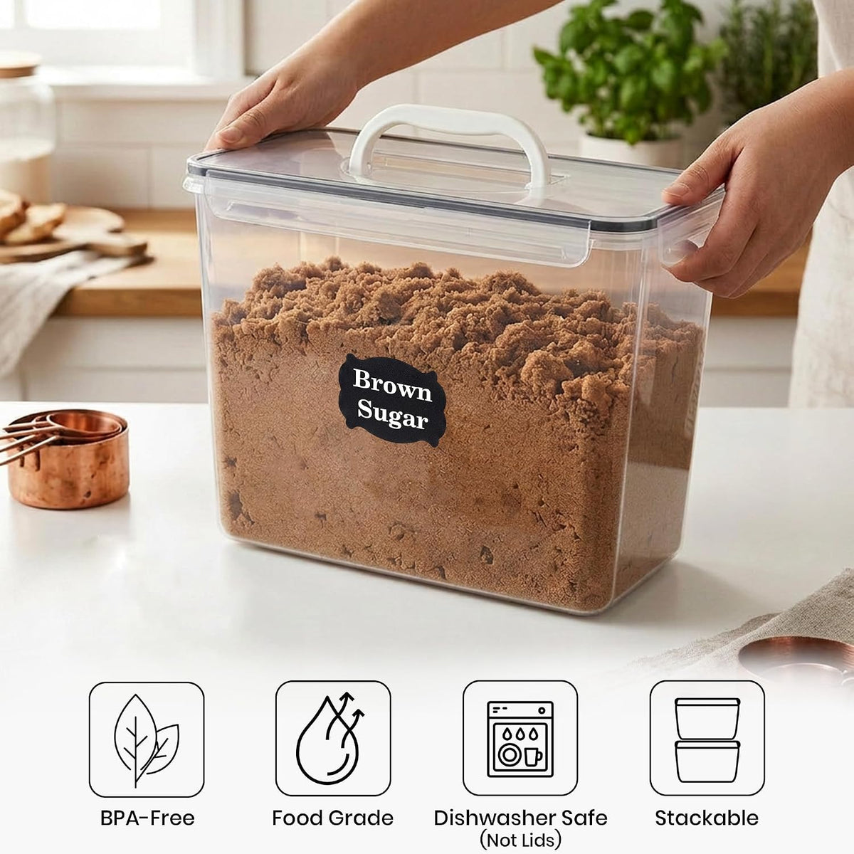 Extra Large Flour Sugar Storage Containers Set – 11L | 372oz Airtight Flour Container with Easy Carry Handle, BPA-Free, Flour and Sugar Containers, Pantry Kitchen Canisters, Fits 14 lbs Flour