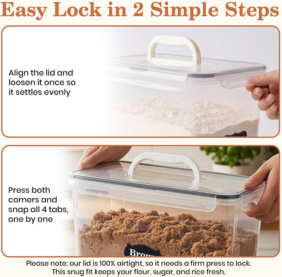 Extra Large Flour Sugar Storage Containers Set – 11L | 372oz Airtight Flour Container with Easy Carry Handle, BPA-Free, Flour and Sugar Containers, Pantry Kitchen Canisters, Fits 14 lbs Flour
