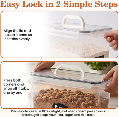 Extra Large Flour Sugar Storage Containers Set – 11L | 372oz Airtight Flour Container with Easy Carry Handle, BPA-Free, Flour and Sugar Containers, Pantry Kitchen Canisters, Fits 14 lbs Flour
