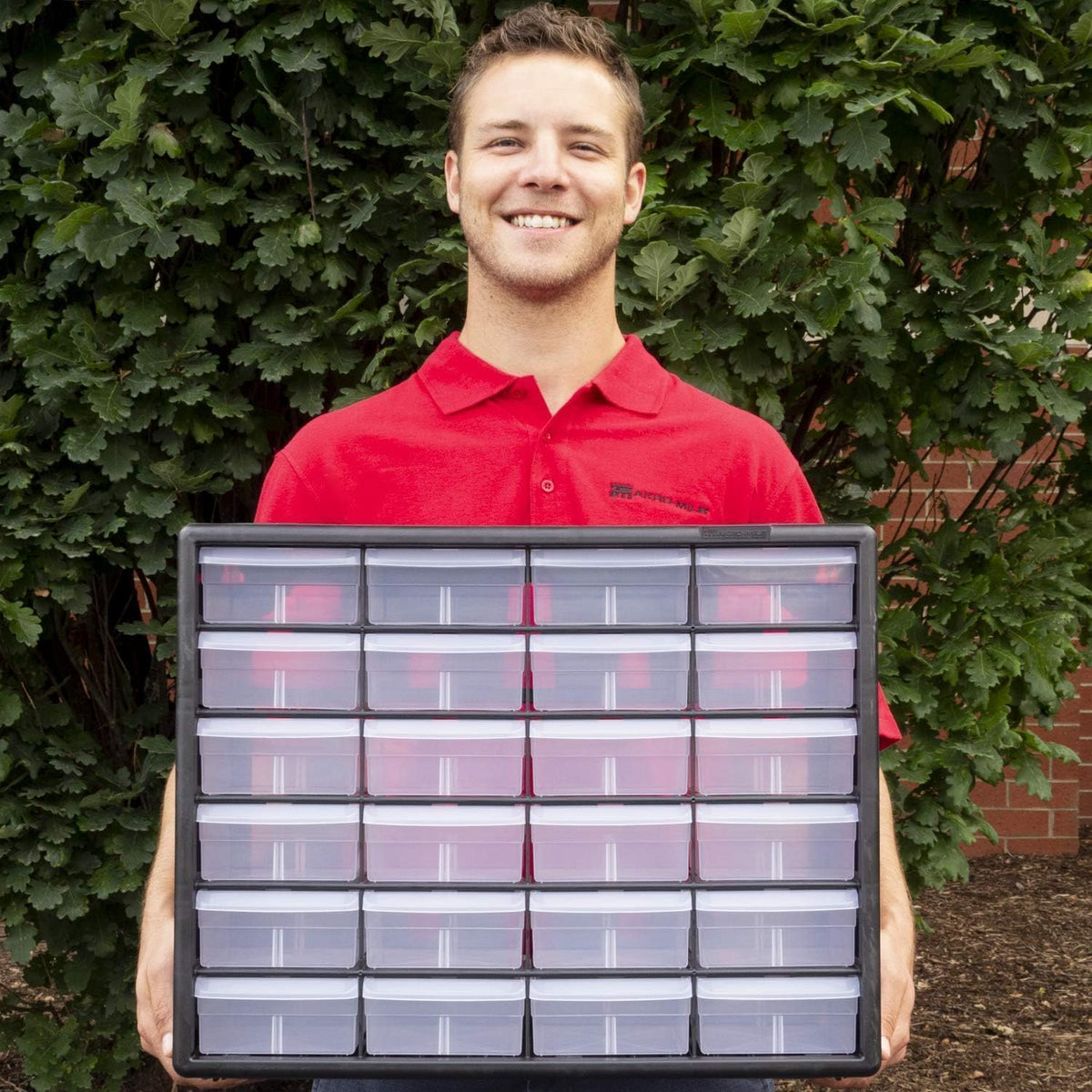 24-Drawer Plastic Storage Cabinet, 20" W x 6" D x 16" H, Black | Plastic Cabinet w/ Drawers for Garage Organization, Beads, Building Bricks Storage, Teacher Toolbox, Makeup Organizer, 10124