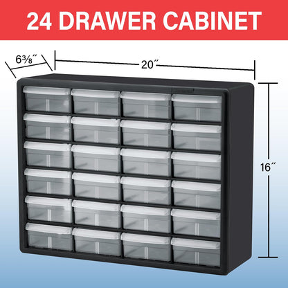 24-Drawer Plastic Storage Cabinet, 20" W x 6" D x 16" H, Black | Plastic Cabinet w/ Drawers for Garage Organization, Beads, Building Bricks Storage, Teacher Toolbox, Makeup Organizer, 10124