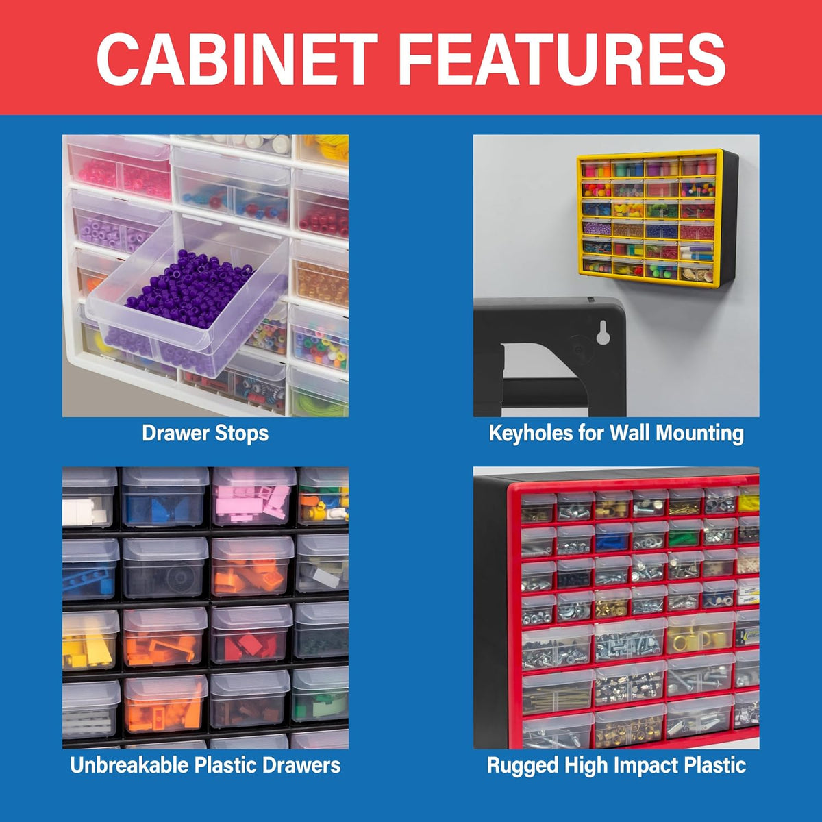 24-Drawer Plastic Storage Cabinet, 20" W x 6" D x 16" H, Black | Plastic Cabinet w/ Drawers for Garage Organization, Beads, Building Bricks Storage, Teacher Toolbox, Makeup Organizer, 10124