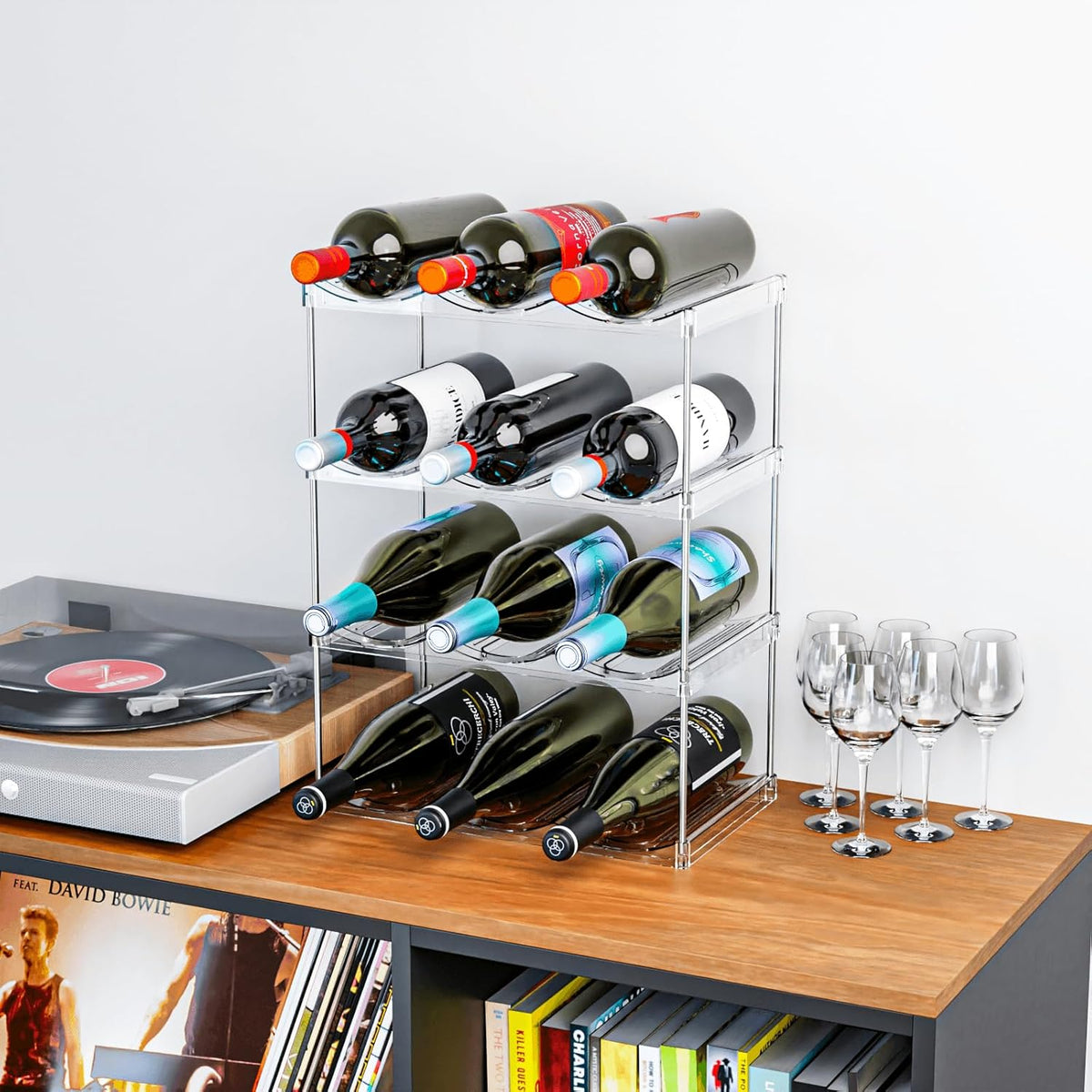 3 Tier Waterbottle Organizer for Cabinet - Large Compartment Stackable Water Bottle Holder and Wine Bottle Rack,Acrylic Water Bottle Organizer Rack for 40 oz Stanley Cup,Yeti and Tumbler Shelf