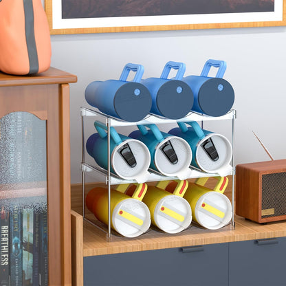 3 Tier Waterbottle Organizer for Cabinet - Large Compartment Stackable Water Bottle Holder and Wine Bottle Rack,Acrylic Water Bottle Organizer Rack for 40 oz Stanley Cup,Yeti and Tumbler Shelf
