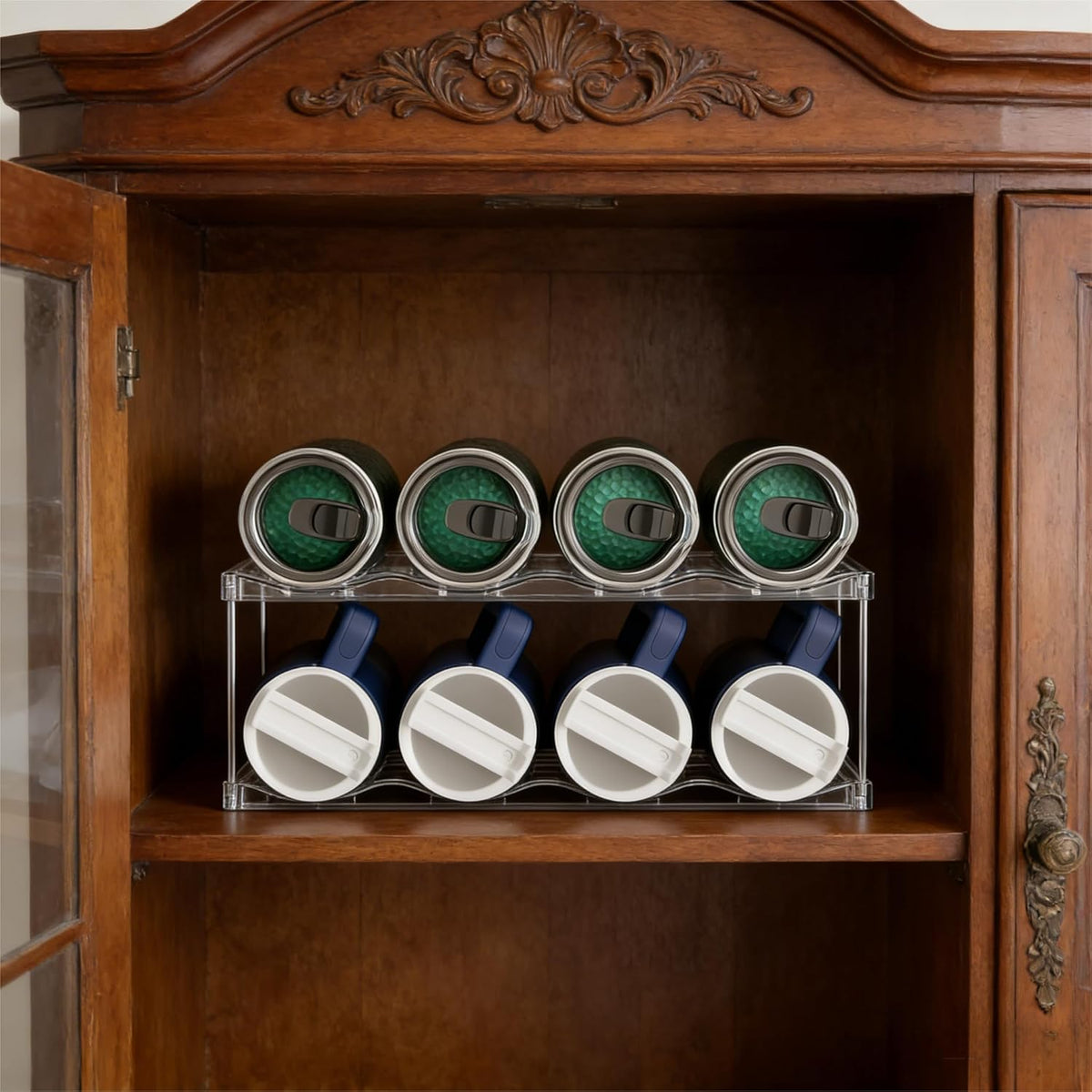 3 Tier Waterbottle Organizer for Cabinet - Large Compartment Stackable Water Bottle Holder and Wine Bottle Rack,Acrylic Water Bottle Organizer Rack for 40 oz Stanley Cup,Yeti and Tumbler Shelf
