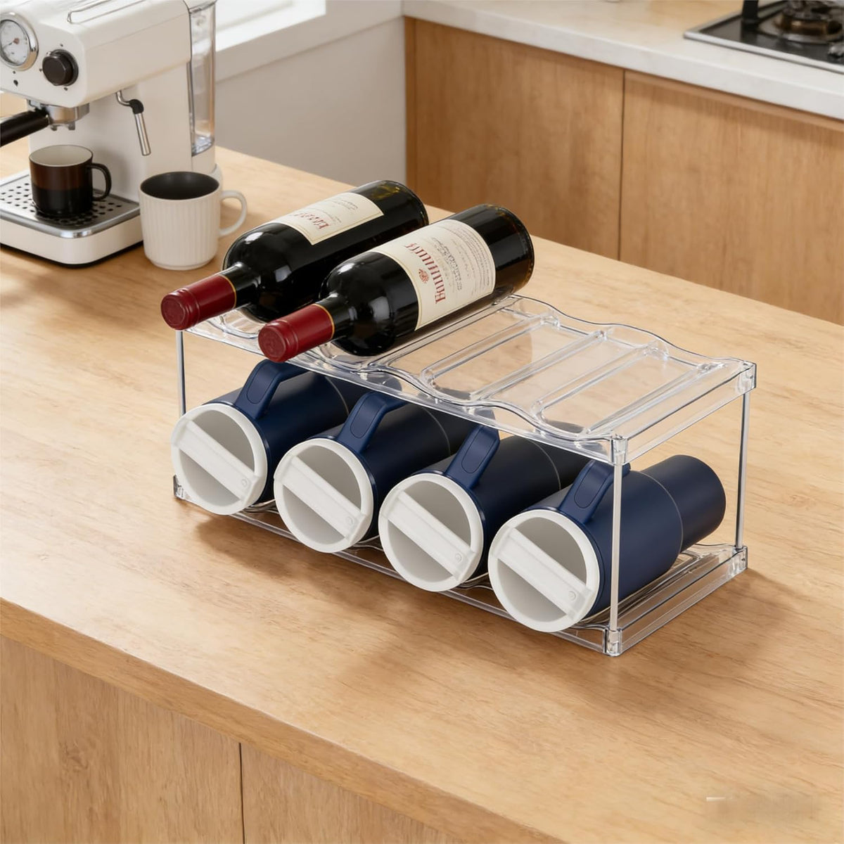 3 Tier Waterbottle Organizer for Cabinet - Large Compartment Stackable Water Bottle Holder and Wine Bottle Rack,Acrylic Water Bottle Organizer Rack for 40 oz Stanley Cup,Yeti and Tumbler Shelf