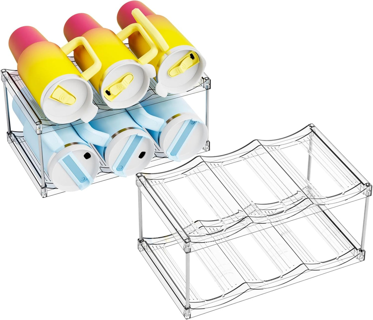 3 Tier Waterbottle Organizer for Cabinet - Large Compartment Stackable Water Bottle Holder and Wine Bottle Rack,Acrylic Water Bottle Organizer Rack for 40 oz Stanley Cup,Yeti and Tumbler Shelf