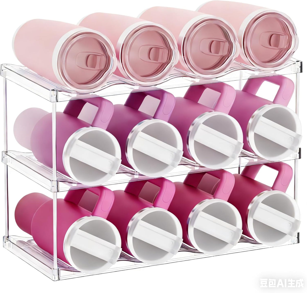 3 Tier Waterbottle Organizer for Cabinet - Large Compartment Stackable Water Bottle Holder and Wine Bottle Rack,Acrylic Water Bottle Organizer Rack for 40 oz Stanley Cup,Yeti and Tumbler Shelf