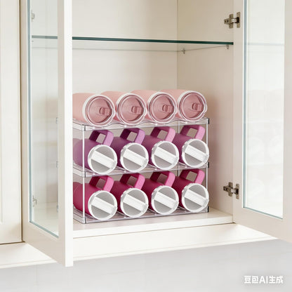 3 Tier Waterbottle Organizer for Cabinet - Large Compartment Stackable Water Bottle Holder and Wine Bottle Rack,Acrylic Water Bottle Organizer Rack for 40 oz Stanley Cup,Yeti and Tumbler Shelf
