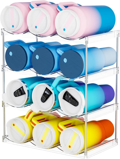 3 Tier Waterbottle Organizer for Cabinet - Large Compartment Stackable Water Bottle Holder and Wine Bottle Rack,Acrylic Water Bottle Organizer Rack for 40 oz Stanley Cup,Yeti and Tumbler Shelf