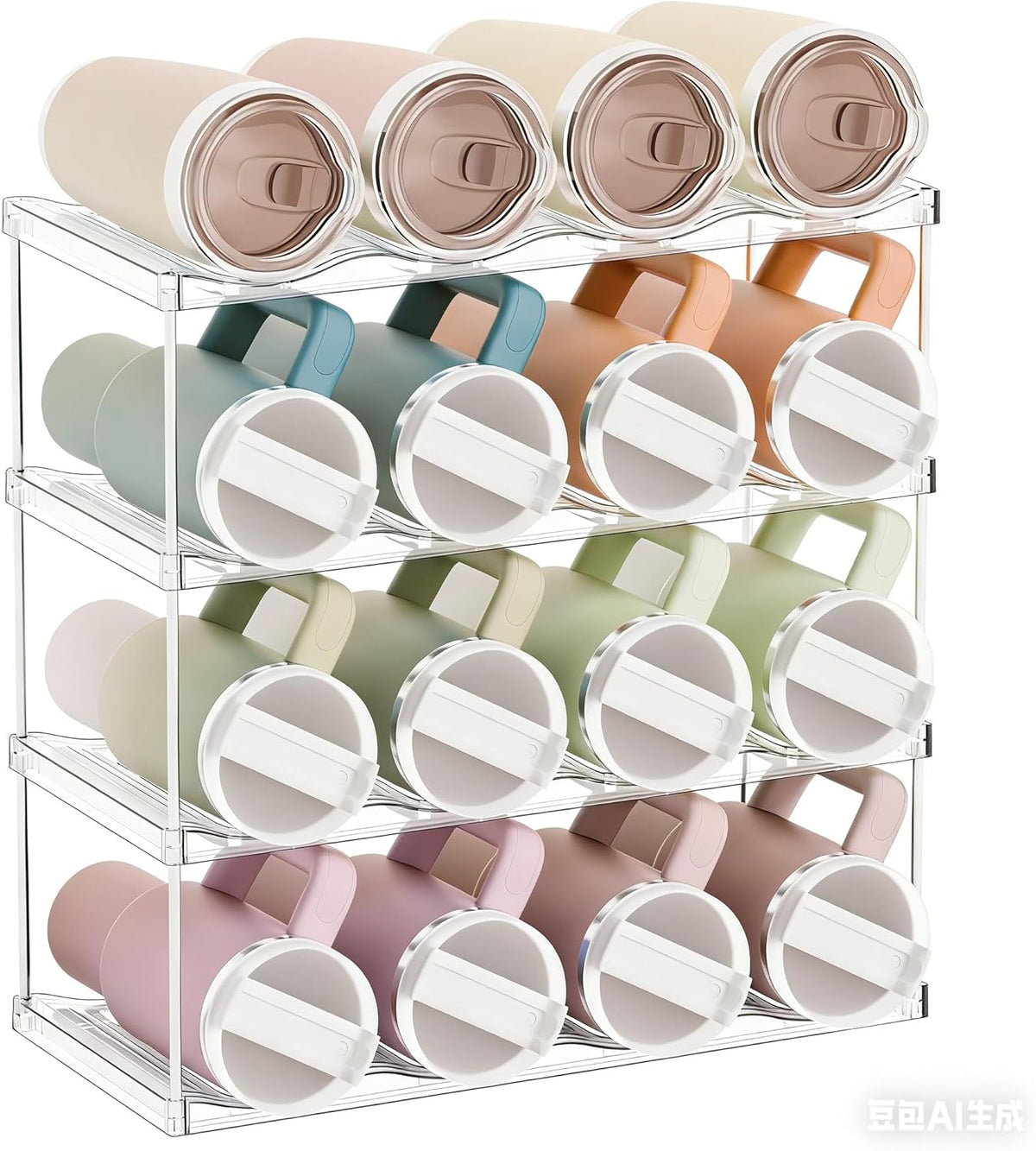 3 Tier Waterbottle Organizer for Cabinet - Large Compartment Stackable Water Bottle Holder and Wine Bottle Rack,Acrylic Water Bottle Organizer Rack for 40 oz Stanley Cup,Yeti and Tumbler Shelf