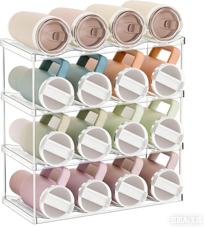 3 Tier Waterbottle Organizer for Cabinet - Large Compartment Stackable Water Bottle Holder and Wine Bottle Rack,Acrylic Water Bottle Organizer Rack for 40 oz Stanley Cup,Yeti and Tumbler Shelf