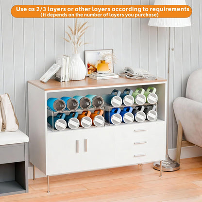 3 Tier Waterbottle Organizer for Cabinet - Large Compartment Stackable Water Bottle Holder and Wine Bottle Rack,Acrylic Water Bottle Organizer Rack for 40 oz Stanley Cup,Yeti and Tumbler Shelf