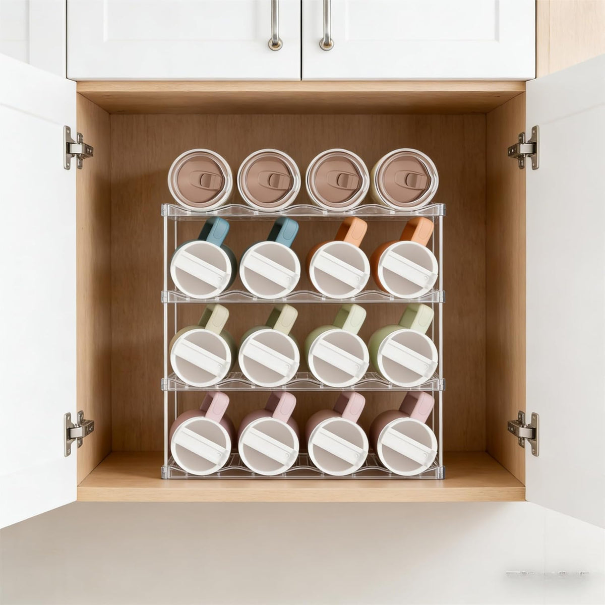 3 Tier Waterbottle Organizer for Cabinet - Large Compartment Stackable Water Bottle Holder and Wine Bottle Rack,Acrylic Water Bottle Organizer Rack for 40 oz Stanley Cup,Yeti and Tumbler Shelf